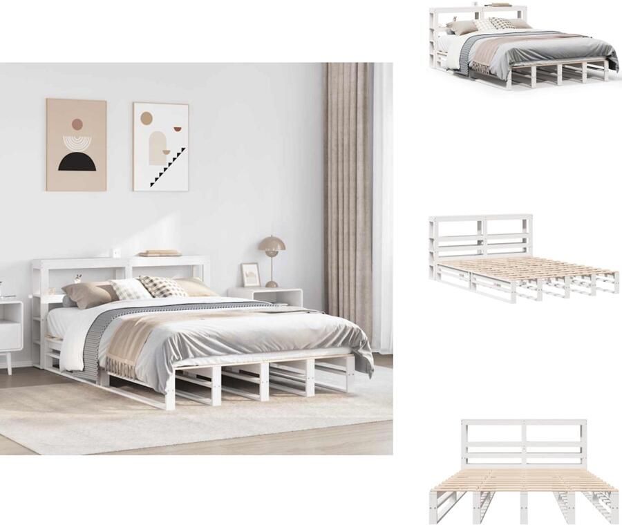 VidaXL Bedframe Bedframes Bed Tweepersoonsbed Bedframe zonder matras massief grenenhout wit 160x200 cm