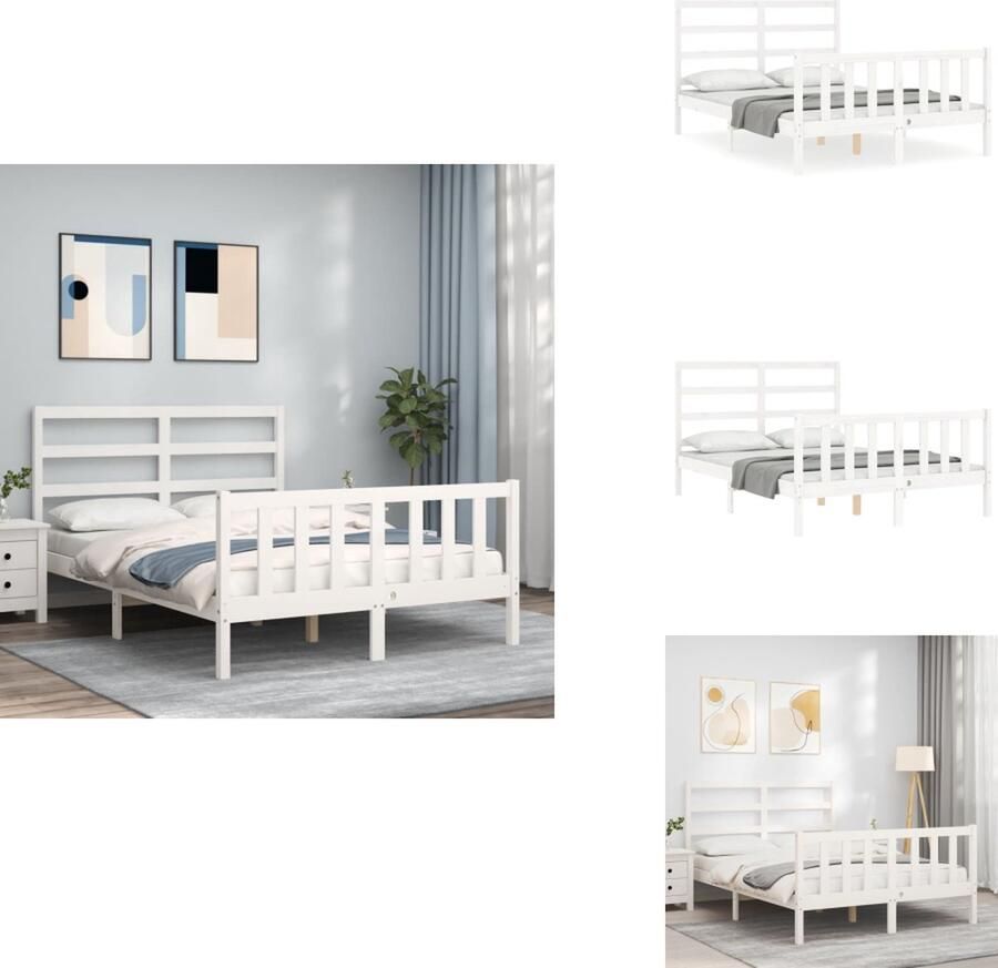 VidaXL Bedframe Bedframes Bed Tweepersoonsbed Bedframe met hoofdbord massief hout wit 120x200 cm