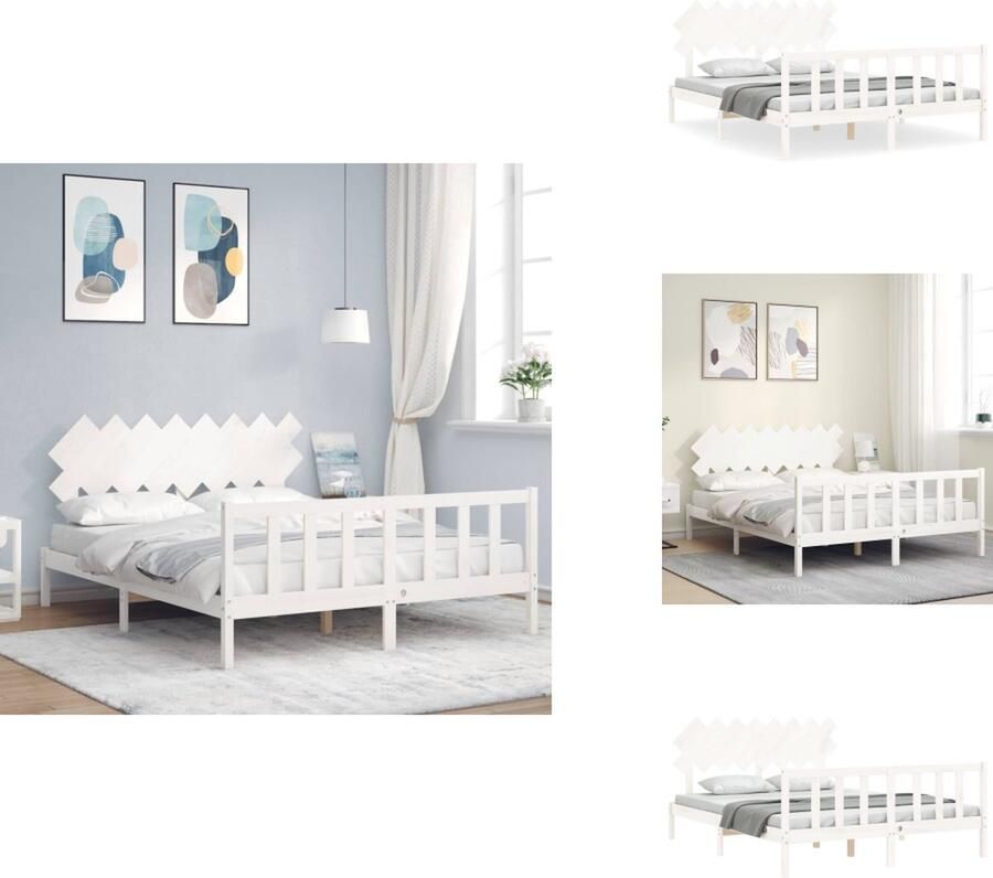 VidaXL Bedframe Bedframes Bed Tweepersoonsbed Bedframe zonder matras massief grenenhout wit 160x200 cm