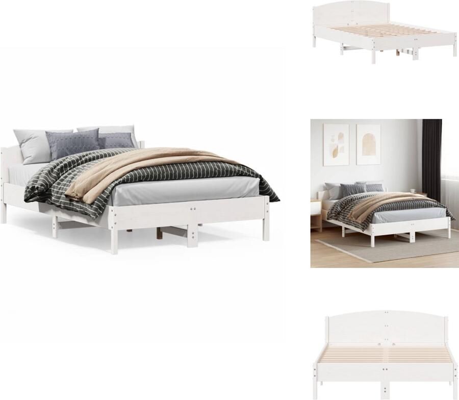 VidaXL Bedframe Bedframes Bed Tweepersoonsbed Bedframe zonder matras massief grenenhout wit 140x200 cm