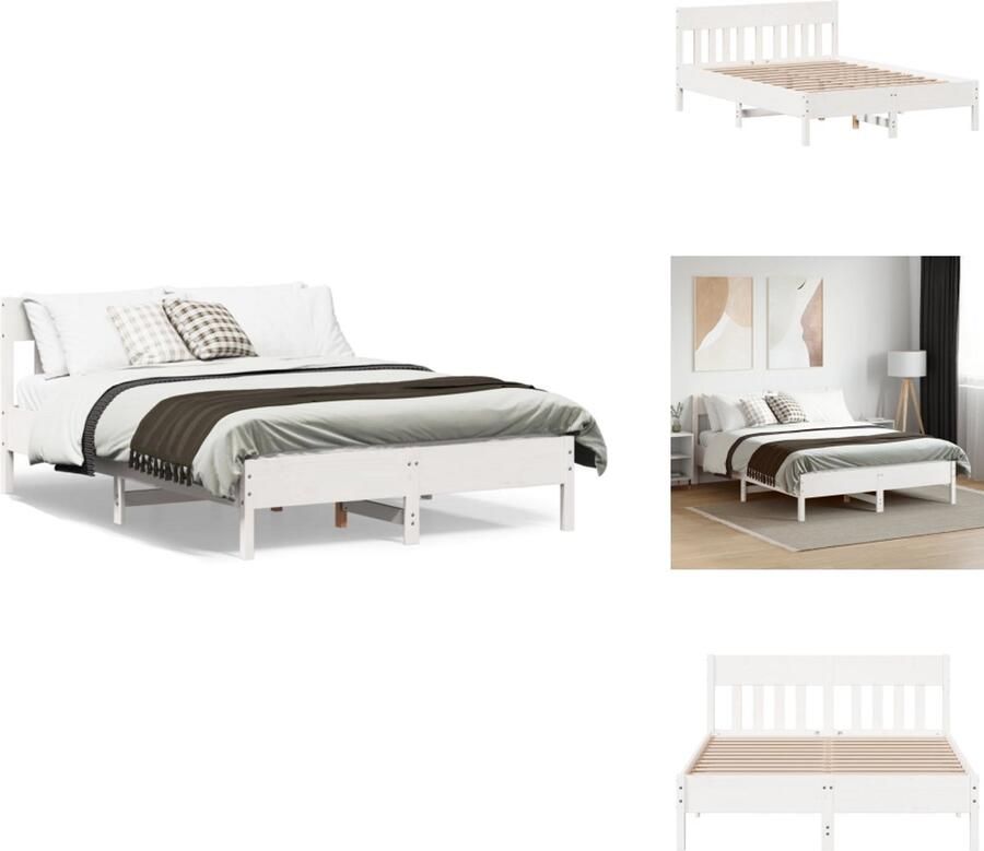 VidaXL Bedframe Bedframes Bed Tweepersoonsbed Bedframe zonder matras massief grenenhout wit 120x190 cm - Foto 2