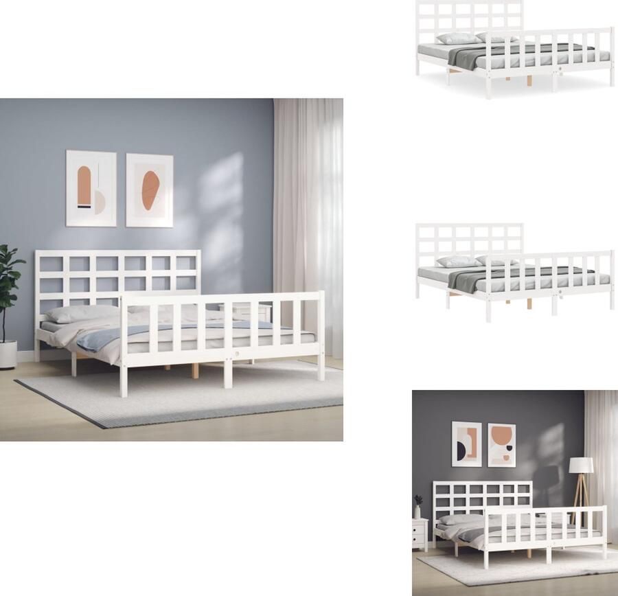 VidaXL Bedframe Massief Grenenhout Wit 205.5 x 165.5 x 100 cm Multiplex lattenbodem Functioneel hoofd- en voeteneinde Matras niet inbegrepen Montage vereist Bed