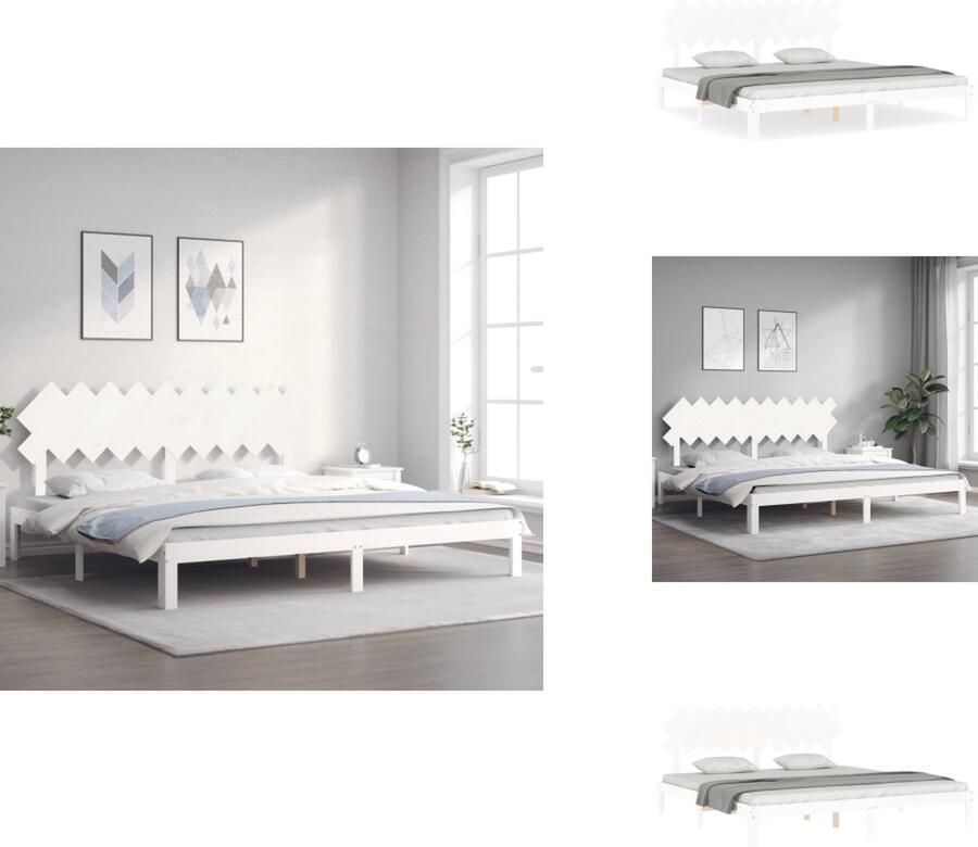 VidaXL Bedframe Massief Grenen Multiplex Lattenbodem Uitstekende Ondersteuning Wit 203.5 x 203.5 x 80.5 cm Bed