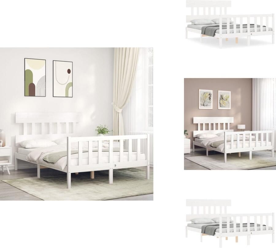 VidaXL Bedframe Bedframes Bed Tweepersoonsbed Bedframe met hoofdbord massief hout wit 4FT Small Double - Foto 6