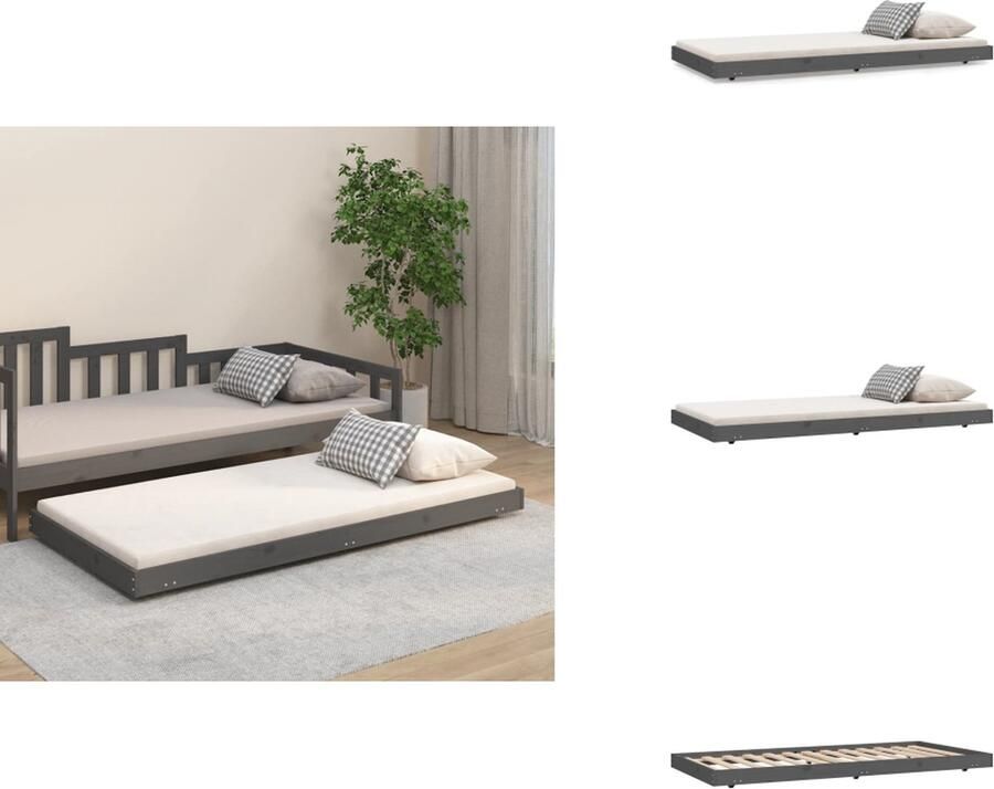 VidaXL Bedframe Grenenhout Grijs 193.5 x 79 x 13 cm Stabiel en Handig Geschikt voor 75 x 190 cm Matras Bed