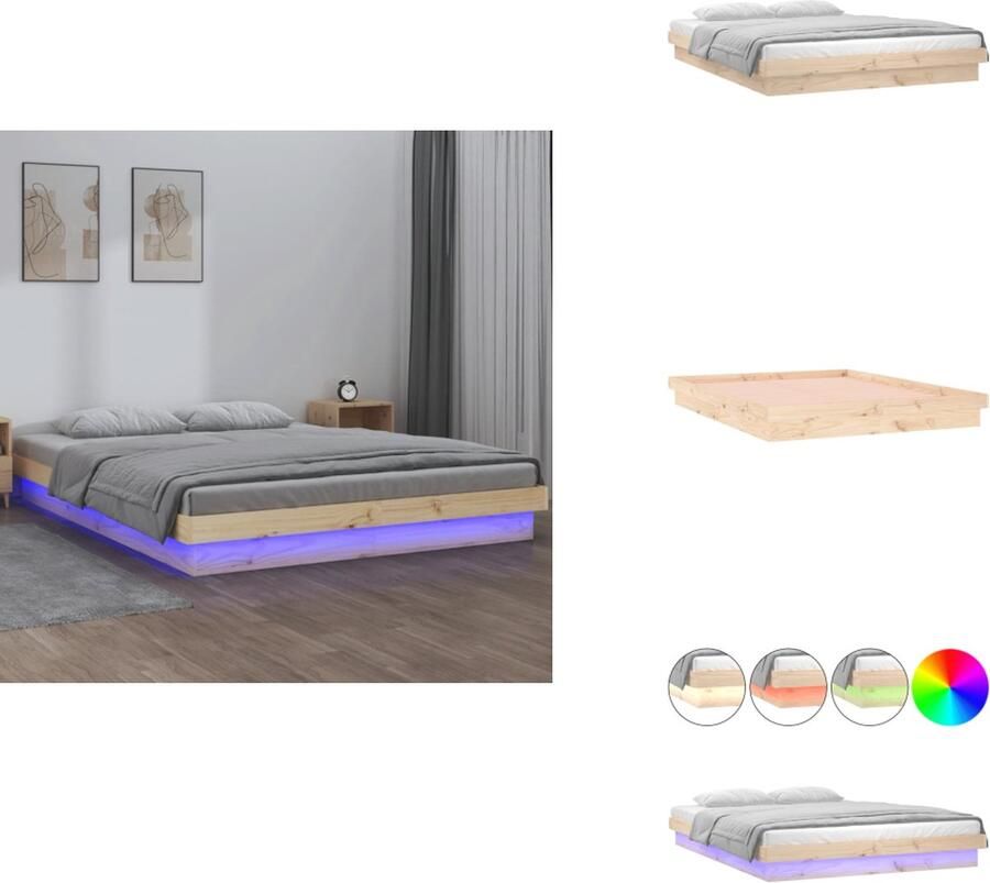 VidaXL Bedframe Bedframes Eenpersoonsbed Bed Bedframe LED massief hout 140x190 cm
