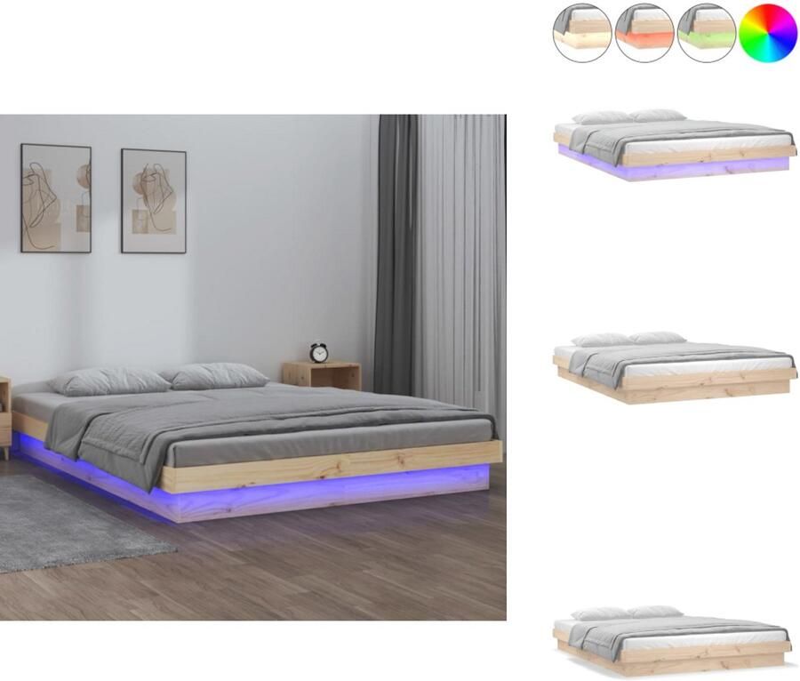 VidaXL Bedframe Bedframes Eenpersoonsbed Bed Bedframe LED massief hout 200x200 cm