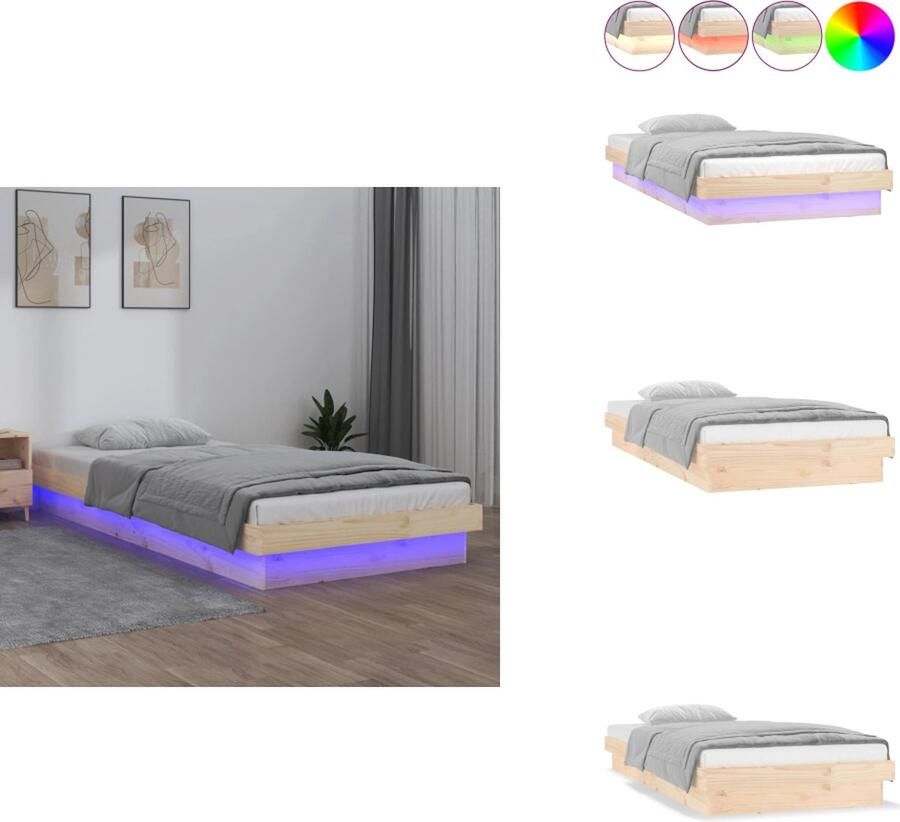 VidaXL Bedframe LED-verlichting Grenenhout 194 x 78.5 x 21 cm 75 x 190 cm USB Bed