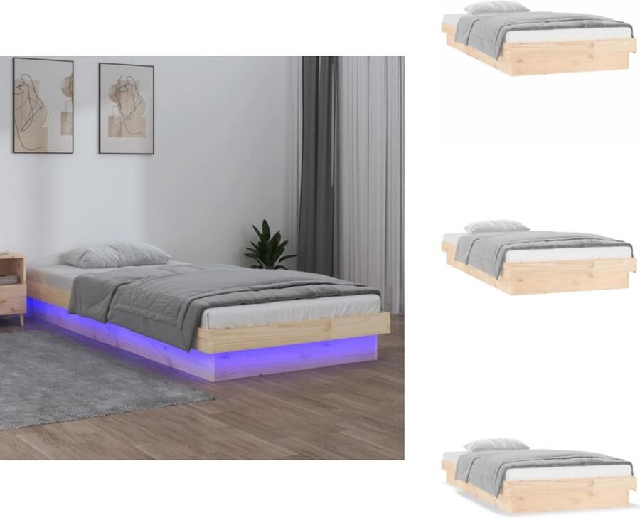 VidaXL Bedframe Bedframes Eenpersoonsbed Bed Bedframe LED massief hout 90x190 cm