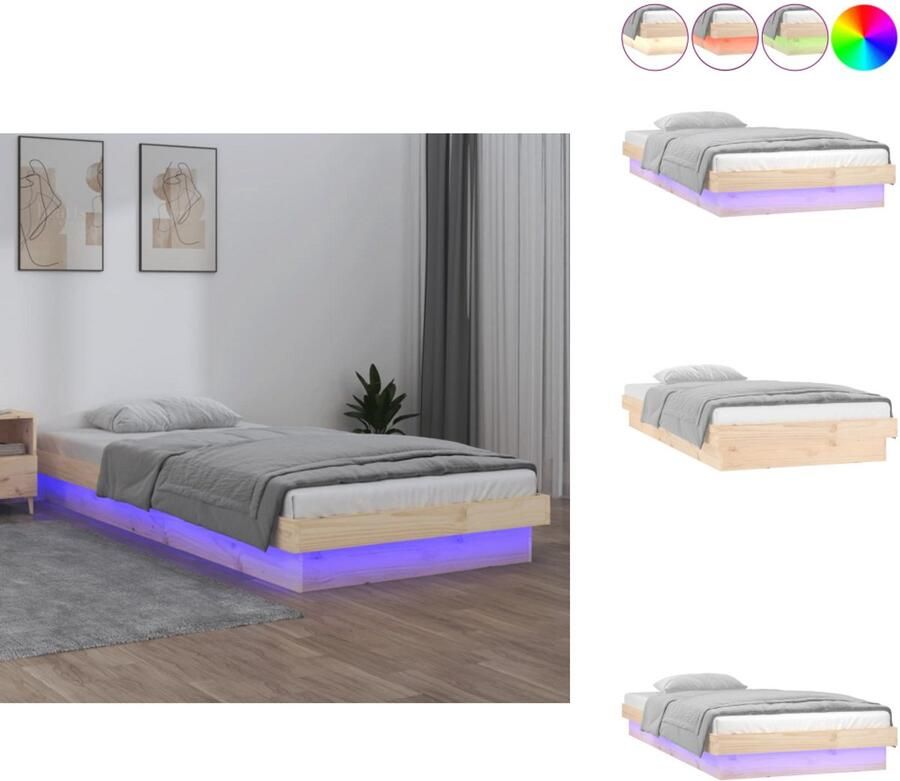 VidaXL Bedframe Bedframes Eenpersoonsbed Bed Bedframe LED massief hout 90x200 cm