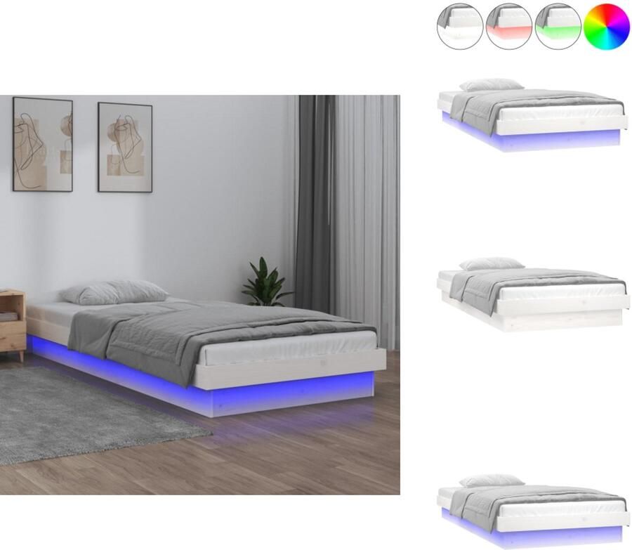 VidaXL Bedframe Bedframes Eenpersoonsbed Bed Bedframe LED massief hout wit 100x200 cm