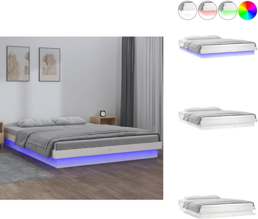 VidaXL Bedframe Bedframes Eenpersoonsbed Bed Bedframe LED massief hout wit 120x190 cm