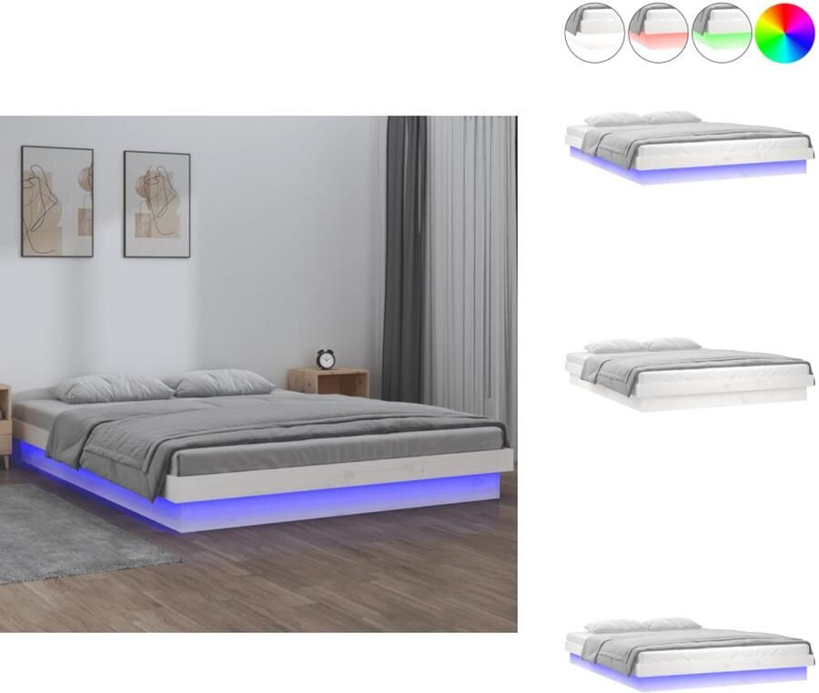 VidaXL Bedframe Bedframes Eenpersoonsbed Bed Bedframe LED massief hout wit 135x190 cm