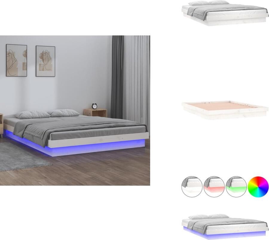 VidaXL Bedframe Bedframes Eenpersoonsbed Bed Bedframe LED massief hout wit 140x190 cm