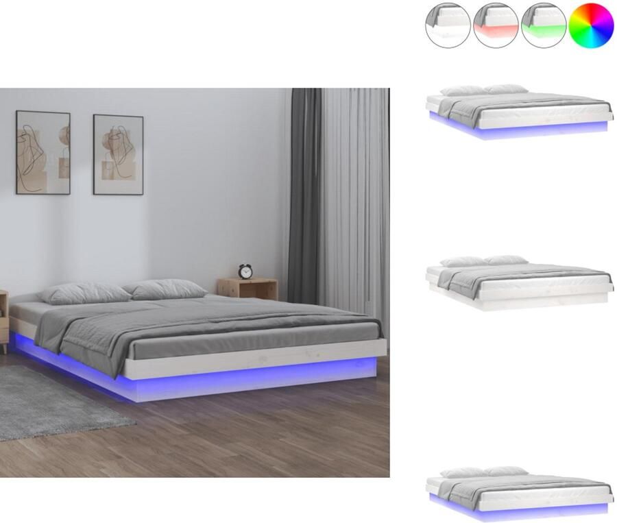VidaXL Bedframe Bedframes Eenpersoonsbed Bed Bedframe LED massief hout wit 180x200 cm