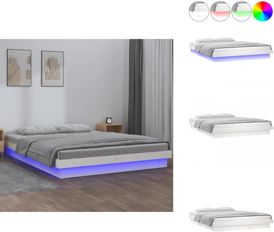VidaXL Bedframe Bedframes Eenpersoonsbed Bed Bedframe LED massief hout wit 200x200 cm