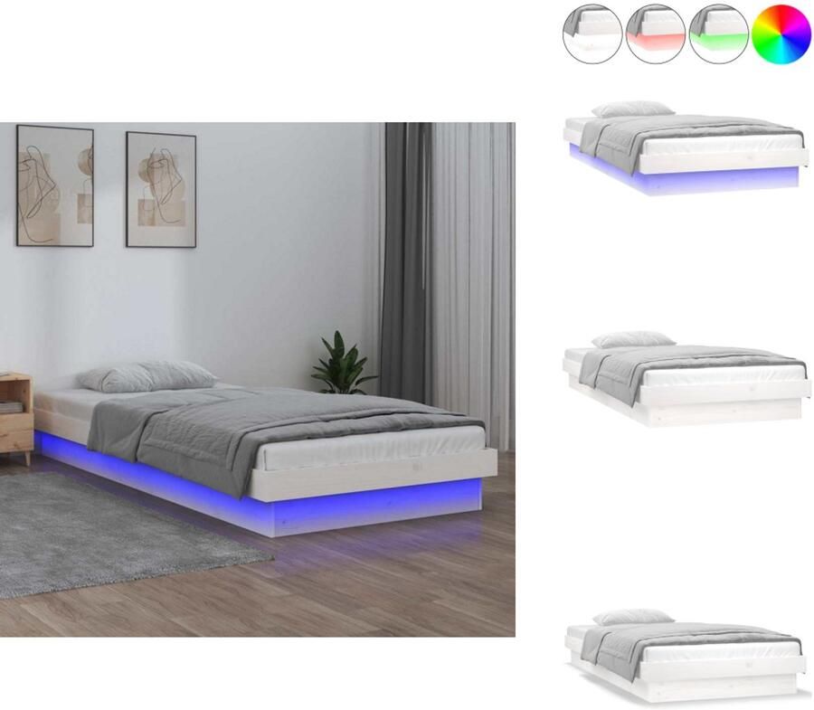 VidaXL Bedframe Bedframes Eenpersoonsbed Bed Bedframe LED massief hout wit 75x190 cm