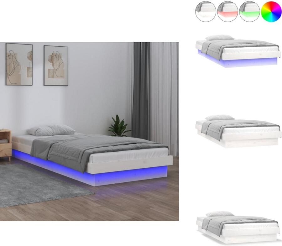 VidaXL Bedframe Bedframes Eenpersoonsbed Bed Bedframe LED massief hout wit 90x190 cm