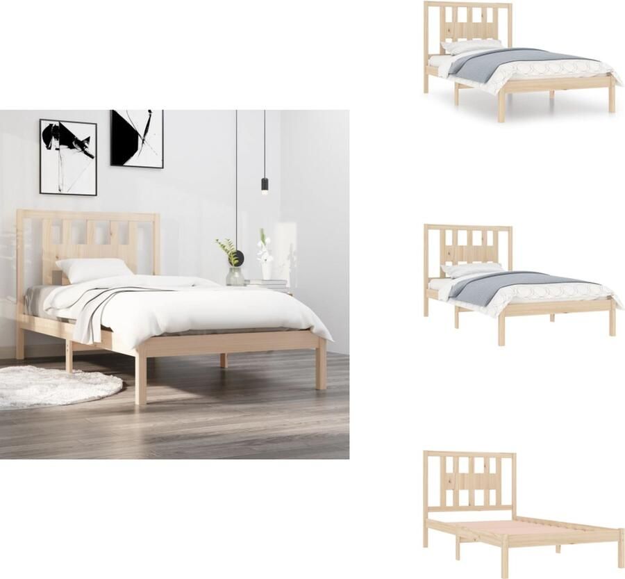 VidaXL Houten Bedframe Massief Grenenhout 205.5 x 105.5 x 31 cm Inclusief Hoofdeind Geschikt voor 100 x 200 cm Matras Montage Vereist Bed - Foto 3