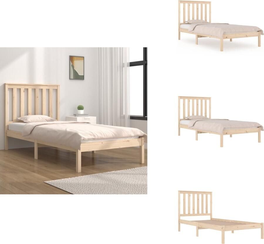 VidaXL Houten Bedframe Massief Grenenhout 205.5 x 105.5 x 31 cm Inclusief Hoofdeind Geschikt voor 100 x 200 cm Matras Montage Vereist Bed - Foto 2