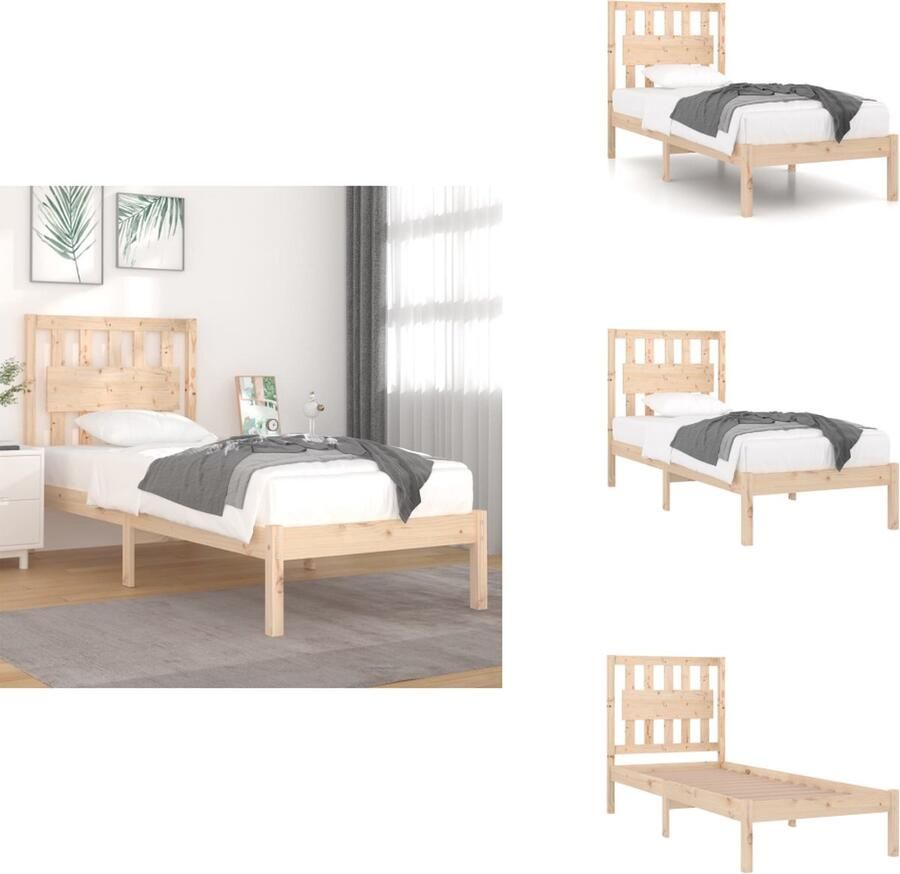 VidaXL Houten Bedframe Massief Grenenhout 205.5 x 95.5 x 31 cm Inclusief Hoofdeind Bed