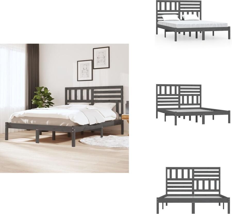 VidaXL Bedframe Bedframes Eenpersoonsbed Bed Bedframe massief grenenhout grijs 120x200 cm