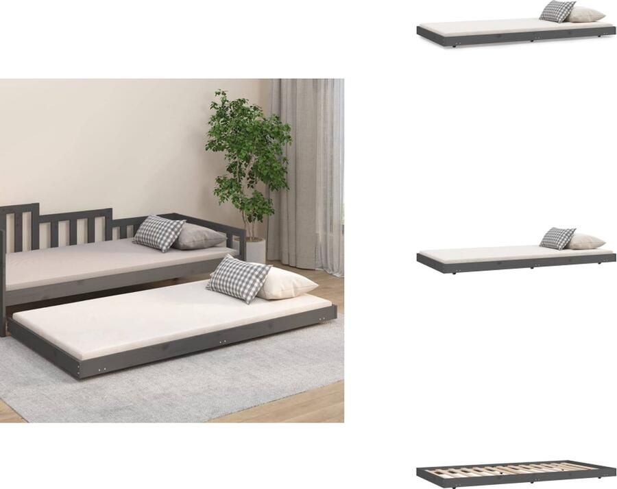 VidaXL Houten Bedframe Tijdloos 203.5 x 84 x 13 cm Materiaal- Massief grenenhout Kleur- Grijs Bed