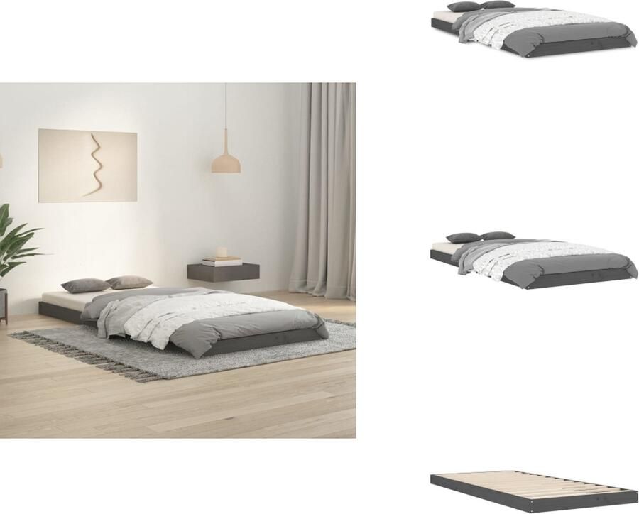VidaXL Bedframe Bedframes Eenpersoonsbed Bed Bedframe massief grenenhout grijs 90x200 cm