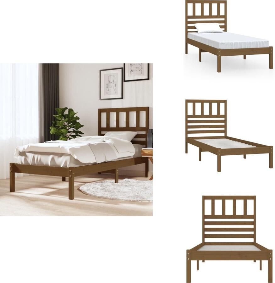 VidaXL Bedframe Bedframes Eenpersoonsbed Bed Bedframe massief grenenhout honingbruin 100x200 cm