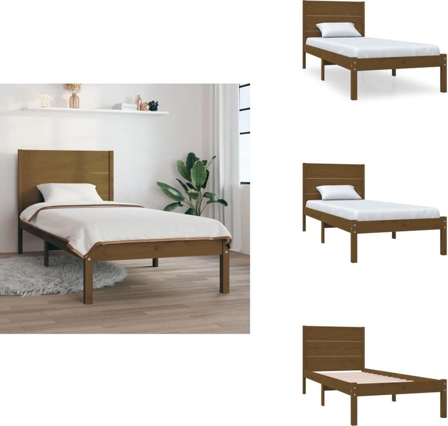 VidaXL Bedframe Bedframes Eenpersoonsbed Bed Bedframe massief grenenhout honingbruin 100x200 cm