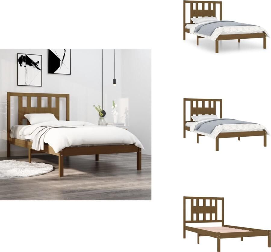 VidaXL Bedframe Bedframes Eenpersoonsbed Bed Bedframe massief grenenhout honingbruin 100x200 cm - Foto 3