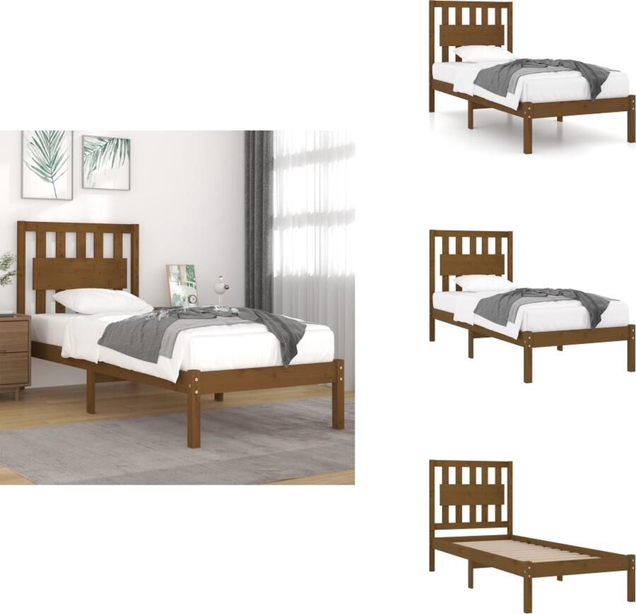 VidaXL Bedframe Bedframes Eenpersoonsbed Bed Bedframe massief grenenhout honingbruin 100x200 cm