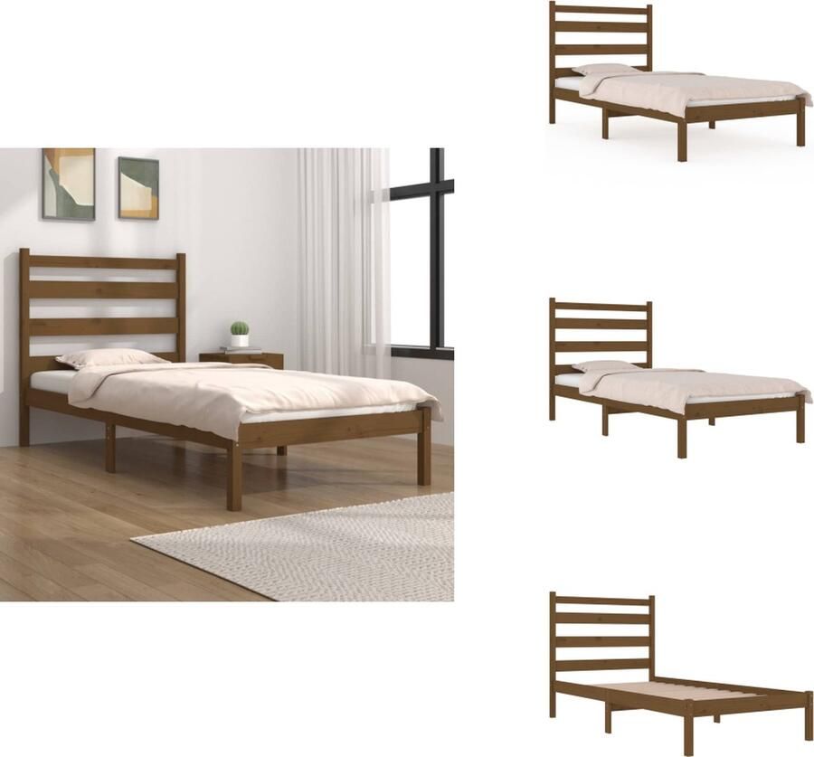 VidaXL Bedframe Bedframes Eenpersoonsbed Bed Bedframe massief grenenhout honingbruin 100x200 cm - Foto 4