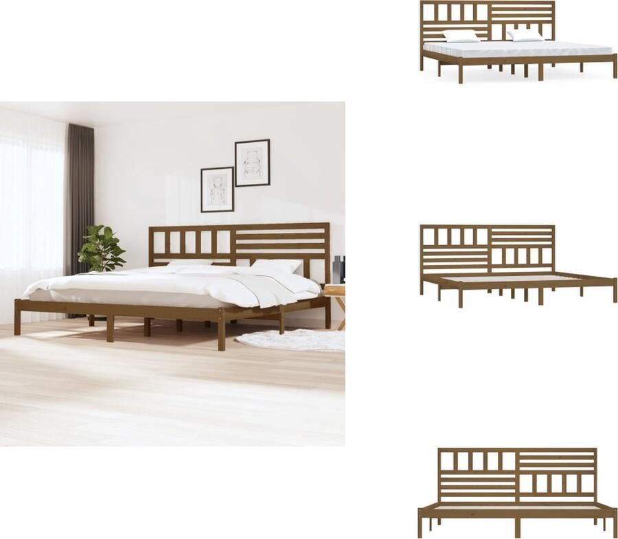 VidaXL Bedframe Bedframes Tweepersoonsbed Bed Bedframe massief grenenhout honingbruin 200x200 cm - Foto 2