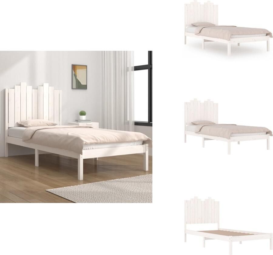 VidaXL Bedframe Massief Grenenhout Eenpersoonsbed Wit 203.5x104x9cm Stabiel en Rustiek Bed
