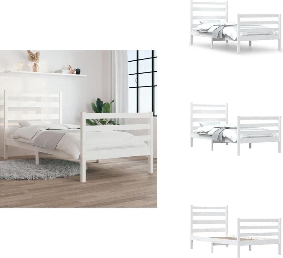 VidaXL Bedframe Massief Grenenhout Eenpersoonsbed Wit 203.5x104x9cm Stabiel en Rustiek Bed - Foto 4