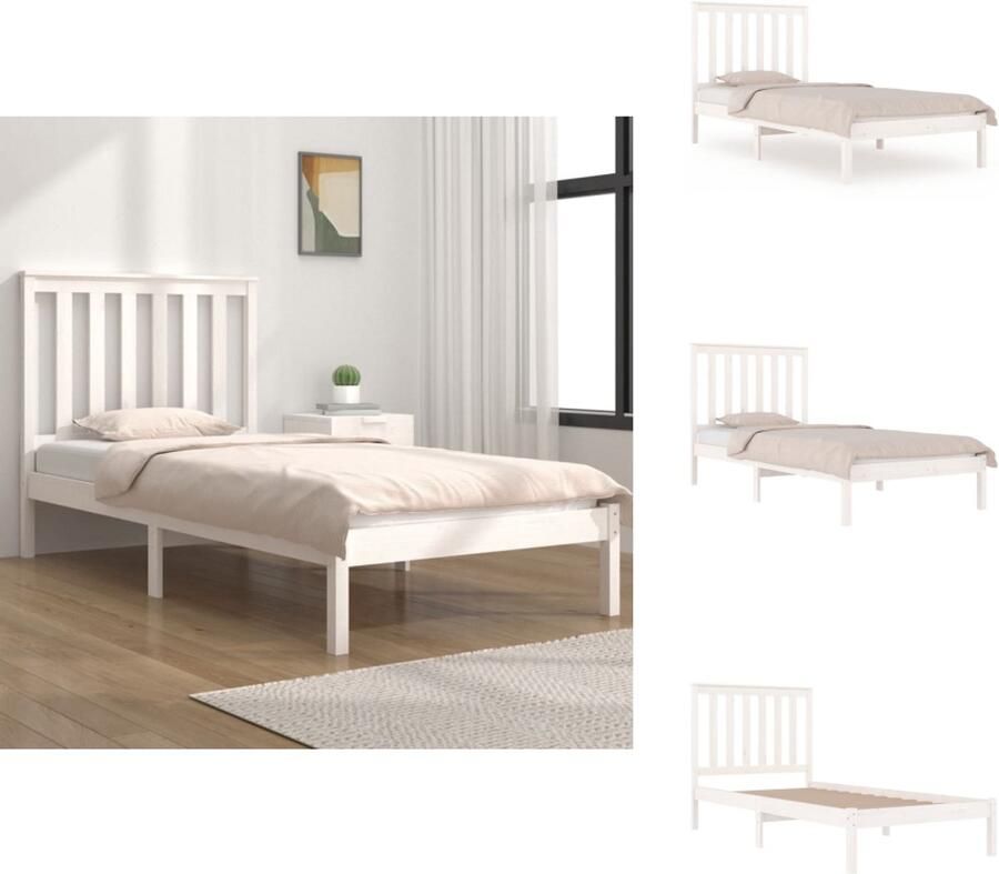 VidaXL Bedframe Bedframes Eenpersoonsbed Bed Bedframe massief grenenhout wit 100x200 cm