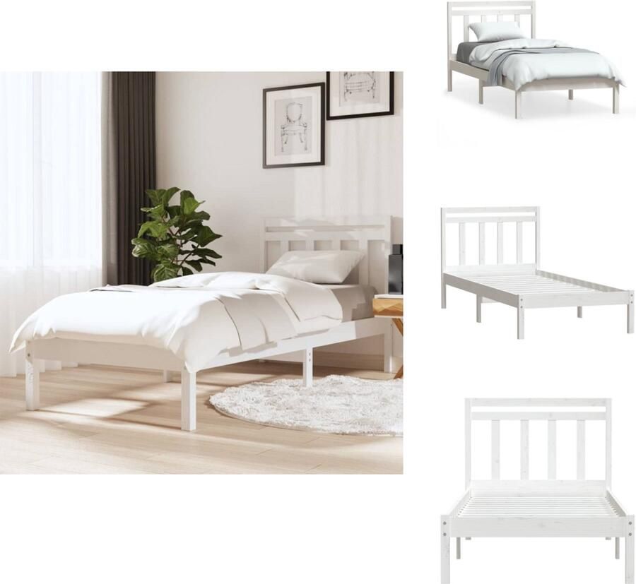VidaXL Bedframe Bedframes Eenpersoonsbed Bed Bedframe massief grenenhout wit 100x200 cm