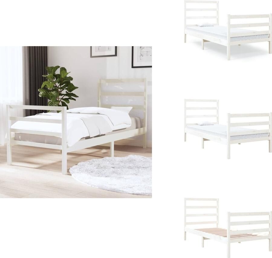 VidaXL Houten Bedframe Klassiek Bed Afmeting- 195.5 x 96 x 100 cm Kleur- Wit Materiaal- Grenenhout Ken- Massief Geschikte matras- 90 x 190 cm Montage vereist Bed