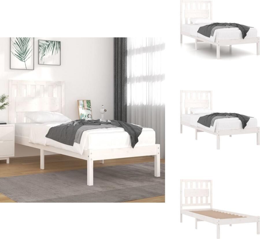 VidaXL Bedframe Bedframes Eenpersoonsbed Bed Bedframe massief grenenhout wit 90x190 cm