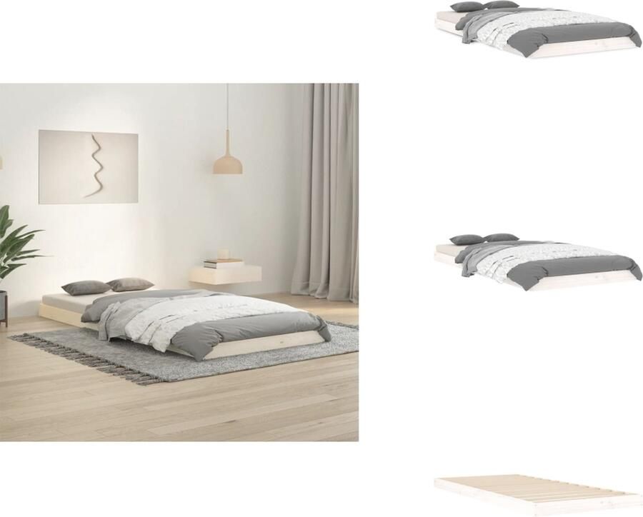 VidaXL Bedframe Bedframes Eenpersoonsbed Bed Bedframe zonder matras massief grenenhout wit 90x200 cm - Foto 6
