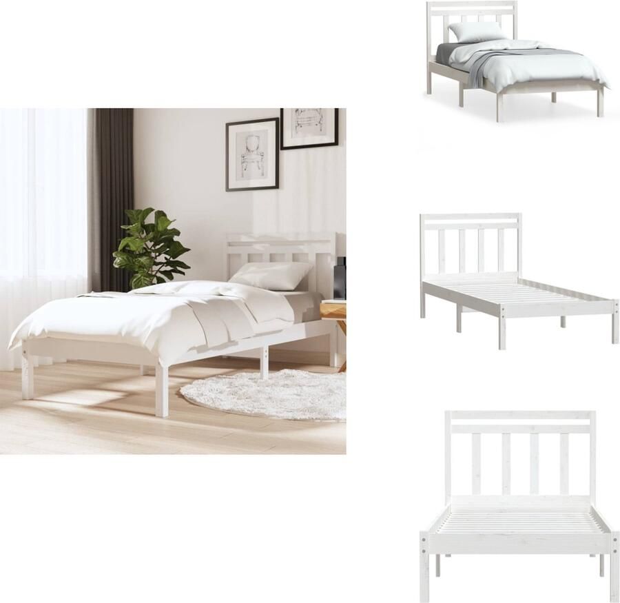 VidaXL Bedframe Bedframes Eenpersoonsbed Bed Bedframe massief grenenhout wit 90x200 cm