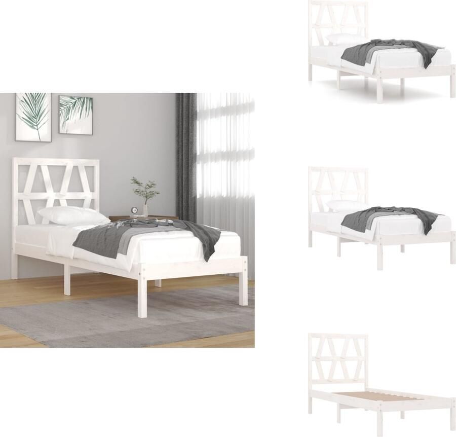 VidaXL Bedframe Bedframes Eenpersoonsbed Bed Bedframe massief grenenhout wit 90x200 cm