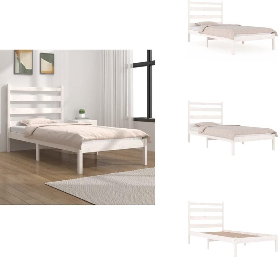 VidaXL Bedframe Bedframes Eenpersoonsbed Bed Bedframe massief grenenhout wit 90x200 cm