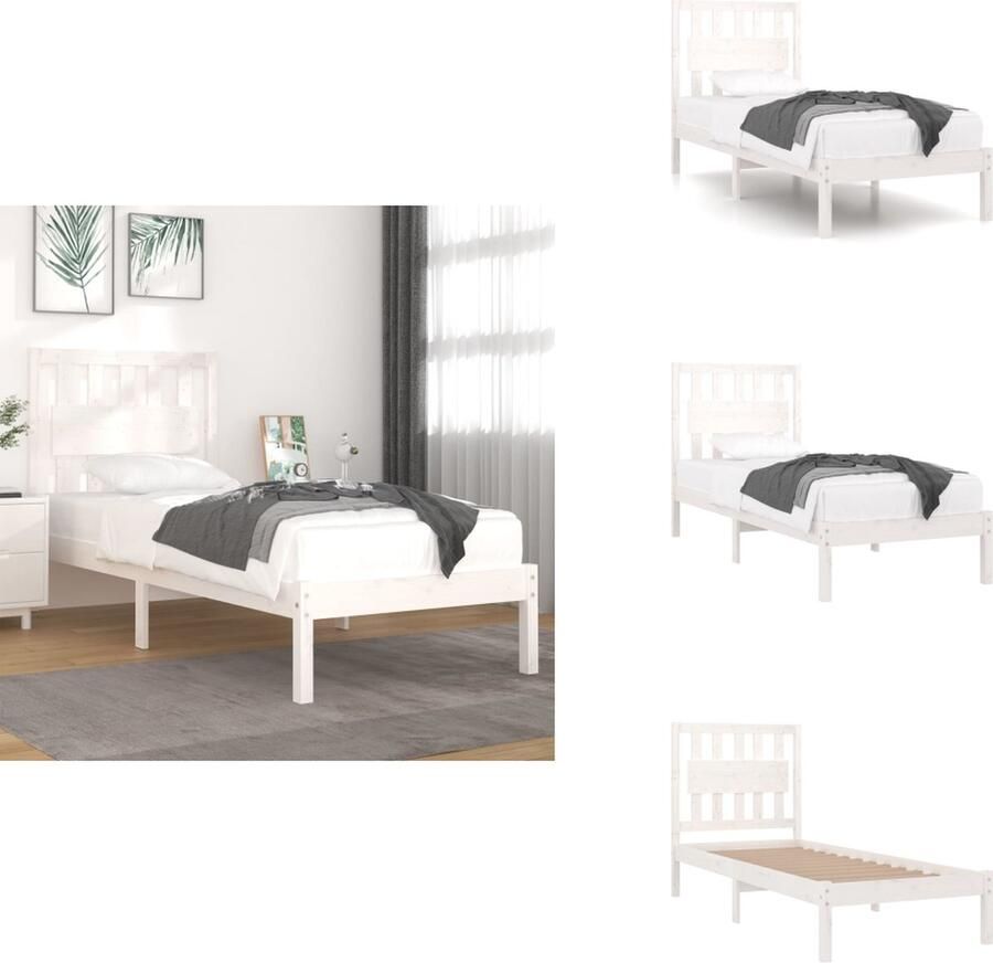VidaXL Bedframe Bedframes Eenpersoonsbed Bed Bedframe zonder matras massief grenenhout wit 90x200 cm