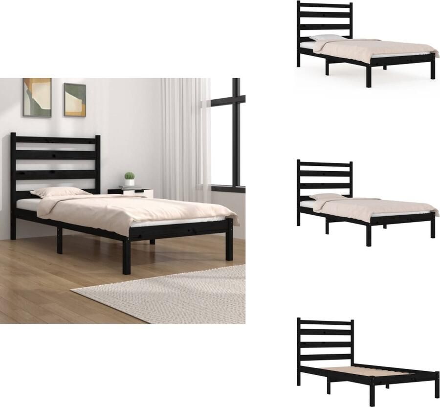 VidaXL Bedframe Klassiek houten 205.5 x 105.5 x 100 cm Zwart Geschikt voor matras 100 x 200 cm Bed
