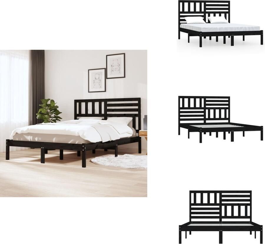 VidaXL Bedframe Bedframes Eenpersoonsbed Bed Bedframe massief grenenhout zwart 120x190 cm