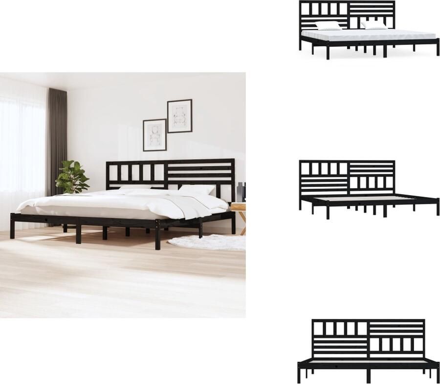 VidaXL Bedframe Zwart 200 x 200 cm Massief grenenhout Stevig en stabiel Decoratief ontwerp Montage vereist Bed