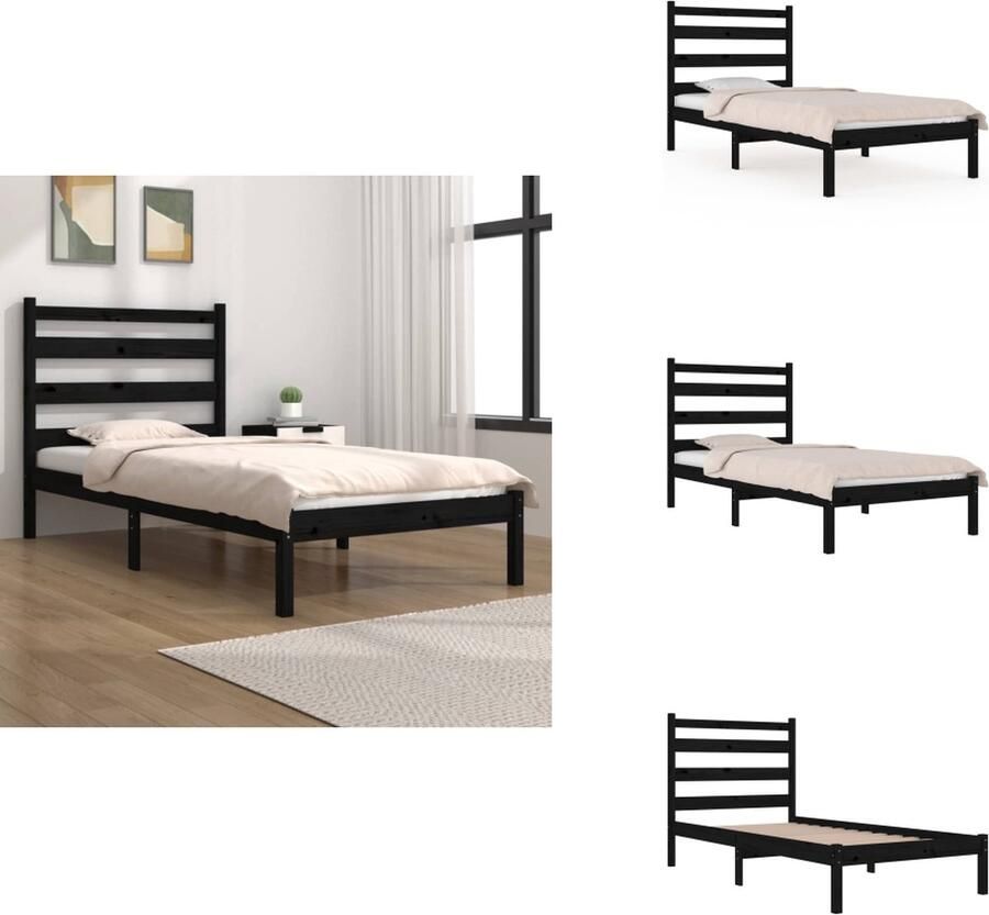 VidaXL Bedframe Bedframes Eenpersoonsbed Bed Bedframe massief grenenhout zwart 75x190 cm