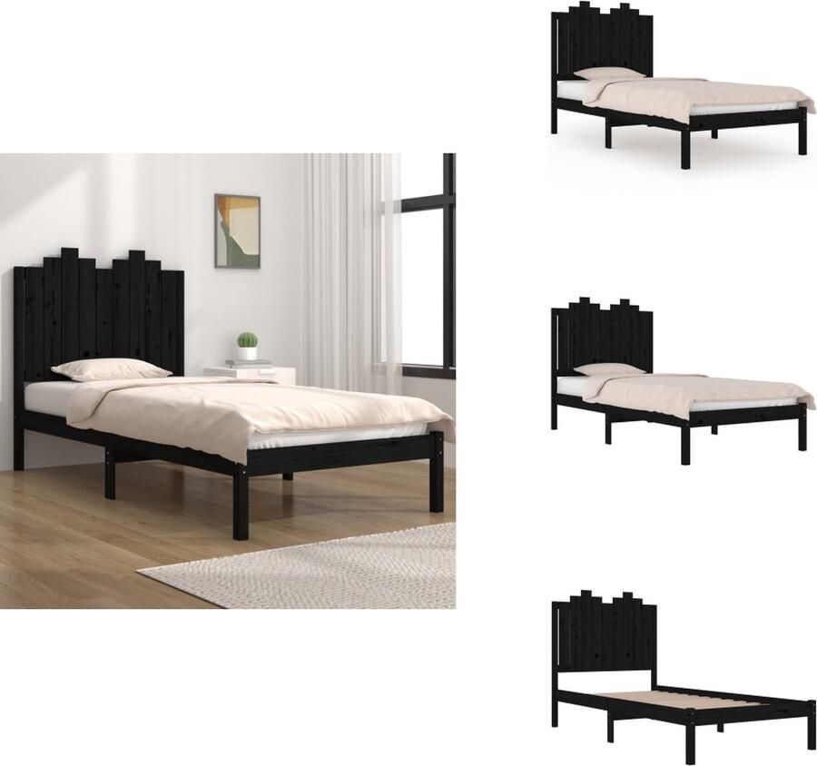 VidaXL Bedframe Bedframes Eenpersoonsbed Bed Bedframe massief grenenhout zwart 75x190 cm